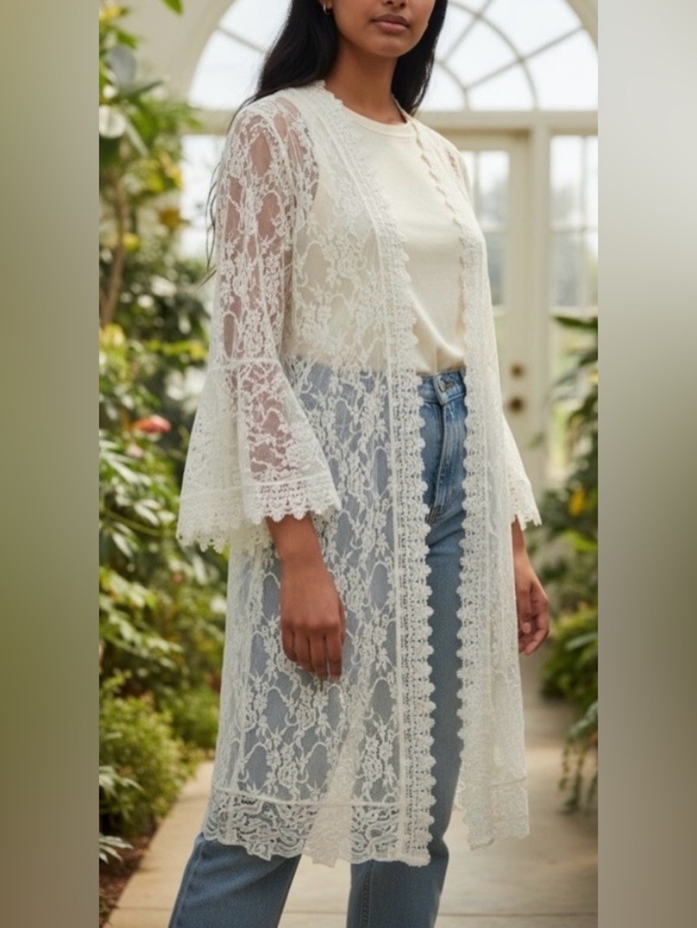 Polly & Esther Ivory Lace Kimono